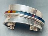 Detailed Vintage Southwest Sterling Silver Inlay Bracelet Cuff-Nativo Arts