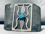 Eye Catching Vintage Native American Navajo Morenci Turquoise Sterling Silver Bowguard-Nativo Arts