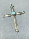 Amazing Vintage Native American Navajo Blue Gem Turquoise Sterling Silver Cross Pendant-Nativo Arts