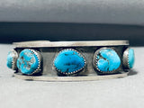 Brilliant Native American Navajo Signed 7 Morenci Turquoise Sterling Silver Bracelet-Nativo Arts