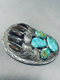 Darr Victor Massive Vintage Native American Navajo Turquoise Bear Sterling Silver Buckle-Nativo Arts