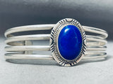 Stunning Vintage Native American Navajo Dome-shaped Midnight Lapis Sterling Silver Bracelet-Nativo Arts
