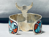 7 Inch Wrist Highly Intricate Kachina Turquoise inlay Sterling Silver Bracelet-Nativo Arts