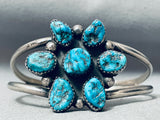 Thick Flower Cluster Turquoise Vintage Native American Navajo Sterling Silver Bracelet-Nativo Arts