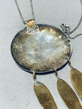 Gigantic 4 Inch Vintage Native American Navajo Sterling Silver Gold Eagle Necklace-Nativo Arts