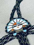 Magnificent Vintage Native American Zuni Turquoise Sterling Silver Sunface Bolo-Nativo Arts