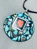 Magnificent Vintage Native American Navajo Inlaid Shell Sterling Silver Pendant Necklace-Nativo Arts