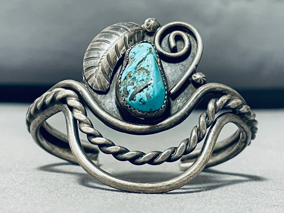 Whimsical Vintage Native American Navajo Morenci Turquoise Sterling Silver Bracelet-Nativo Arts