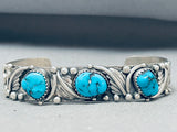 Exquisite Vintage Native American Navajo 3 Morenci Turquoise Sterling Silver Bracelet-Nativo Arts
