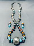 Rare Longer Colorful Native American Navajo Turquoise Coral Sterling Silver Tubule Necklace-Nativo Arts