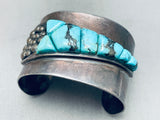 One Of Most Unique Ever Vintage Native American Navajo Turquoise Inlay Sterling Silver Bracelet-Nativo Arts
