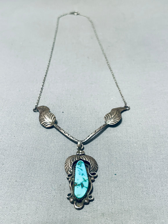 Amazing Vintage Native American Zuni Blue Gem Turquoise Sterling Silver Necklace-Nativo Arts