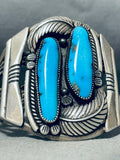 Platero Vintage Native American Navajo Pilot Mountain Turquoise Sterling Silver Bracelet-Nativo Arts