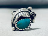 Lovely Vintage Native American Navajo Green Turquoise Sterling Silver Leaf Ring-Nativo Arts