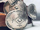 Hand Tooled Vintage Native American Navajo Sterling Silver Repoussed Concho Belt-Nativo Arts