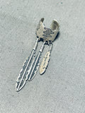 Fabulous Vintage Native American Navajo Sterling Silver Feather Pendants Ear Clip-Nativo Arts