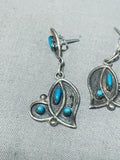 Impressive Vintage Native American Zuni Sleeping Beauty Turquoise Sterling Silver Earrings-Nativo Arts