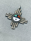 Exceptional Vintage Native American Zuni Turquoise Sterling Silver Zia Sunface Pendant-Nativo Arts