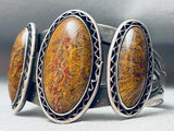 Hvy Thick Vintage Native American Navajo Petrified Wood Sterling Silver Dome Bracelet-Nativo Arts