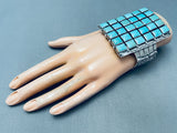 The Biggest Best Vintage Native American Navajo Square Turquoise Sterling Silver Bracelet-Nativo Arts