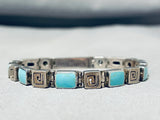 Superb Vintage Native American Navajo Blue Gem Squares Sterling Silver Link Bracelet-Nativo Arts