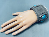 HEAVY VINTAGE 153 G NAVAJO TURQUOISE STERLING SILVER WATCH BRACELET