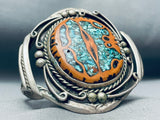 Very Unique Walnut Wood Turquoise Inlay Native American Navajo Sterling Silver Bracelet-Nativo Arts