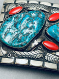 Chunky Heavy 125 Grams Vintage Native American Navajo Turquoise Sterling Silver Buckle-Nativo Arts