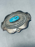 Ornamental Vintage Native American Navajo #8 Turquoise Mine Sterling Silver Belt Buckle-Nativo Arts