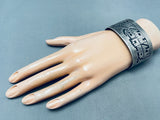 Detailed Vintage Navajo Pueblo Sterling Silver Bracelet Cuff-Nativo Arts
