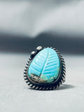 Detailed Vintage Native American Navajo Leaf Sleeping Beauty Turquoise Sterling Silver Ring