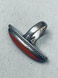 Long Domed Vintage Native American Navajo Red Jasper Sterling Silver Ring Old-Nativo Arts