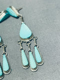 Fabulous Vintage Native American Zuni Blue Gem Turquoise Sterling Silver Dangle Earrings-Nativo Arts