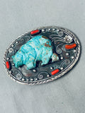 Hand Carved Bear 103 Grams Vintage Native American Navajo Sterling Silver Buckle Old-Nativo Arts