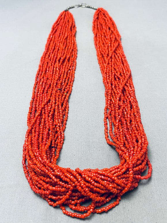 30 Strands! Vintage Navajo Coral Sterling Silver Necklace Old-Nativo Arts