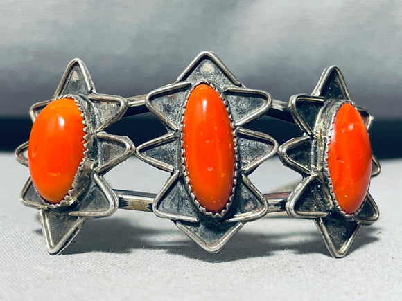 Absolutely Fab!! Vintage Native American Navajo Huge Corals Sterling Silver Bracelet Old-Nativo Arts