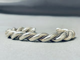 Thick Hand Woven Chain Link Sterling Silver Native American Navajo Bracelet-Nativo Arts