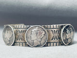 Detailed Vintage Native American Navajo Silver Dime Sterling Silver Bracelet Cuff-Nativo Arts