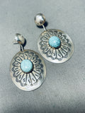 Attractive Vintage Native American Zuni Signed Spiderweb Turquoise Sterling Silver Earrings-Nativo Arts