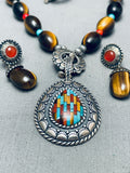 Gorgy Vintage Southwest Tiger Eye Turquoise Sterling Silver Inlay Necklace Set-Nativo Arts
