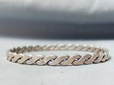 Hand Tooled Vintage Native American Navajo Sterling Silver Rope Chain Bracelet Bangle