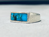 Brilliant Blue Diamond Turquoise Vintage Native American Navajo Sterling Silver Ring-Nativo Arts