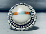 Native American Show-stopping Vintage Santo Domingo White Shell Sterling Silver Ring-Nativo Arts