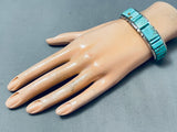 6.5 Inch Wrist Native American Navajo 38 Turquoise Sterling Silver Inlay Bracelet-Nativo Arts