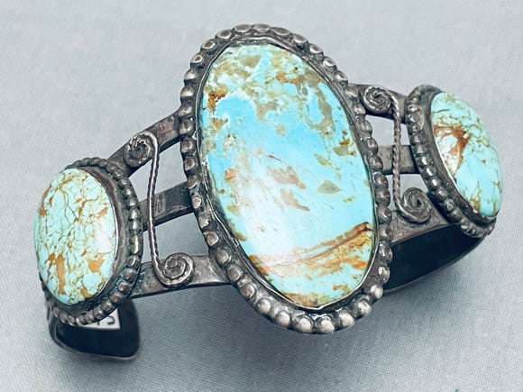 Early 1900's Vintage Native American Navajo Easter Blue Turquoise Sterling Silver Bracelet-Nativo Arts