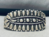 Native American Very Rare All Silver Teardrop Hand Tooled Bracelet Cuff-Nativo Arts