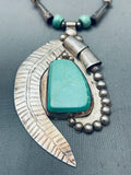 One Of The Biggest Crazy Vintage Native American Navajo Turquoise Leaf Sterling Silver Necklace-Nativo Arts