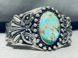 Highly Detailed Vintage Native American Navajo #8 Turquoise Sterling Silver Bracelet Cuff-Nativo Arts