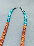 Noteworthy Vintage Native American Zuni Spiny Oyster & Turquoise Sterling Silver Necklace-Nativo Arts