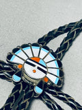 Magnificent Vintage Native American Zuni Turquoise Sterling Silver Sunface Bolo-Nativo Arts